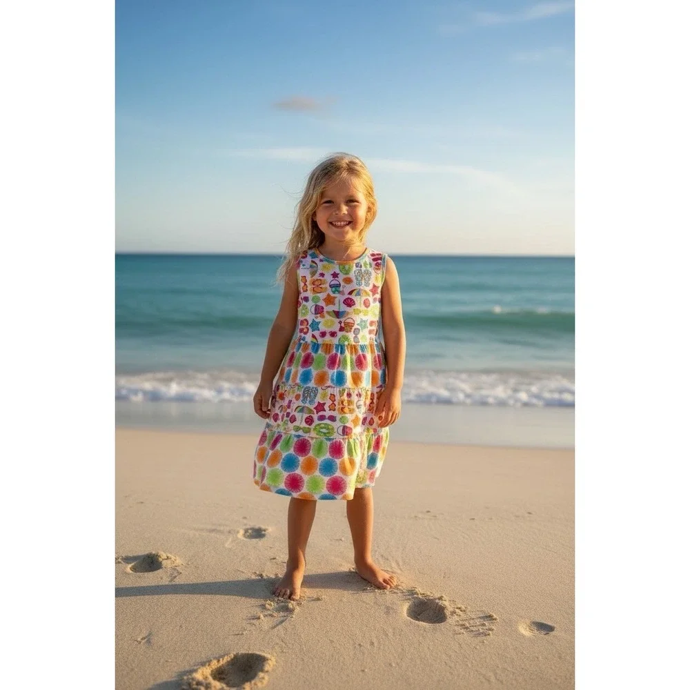 Beach Dress Girls Nannette Kids Size 6 Vacation Bright Colors Beachy‎ Flip Flops